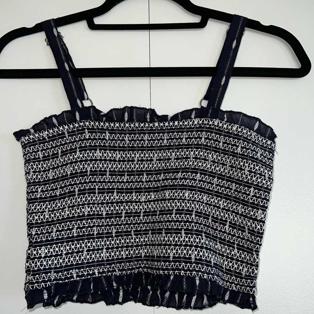 Navy and White Striped Ruched Cropped Tank